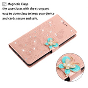 Custodia in pelle goffrata a farfalla con strass orizzontale con slot per schede, portafoglio e supporto, For Huawei P40