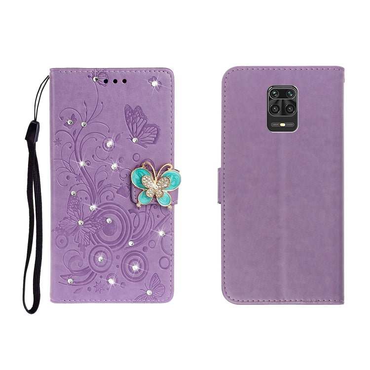 Custodia in pelle goffrata a farfalla con strass orizzontale con slot per schede, portafoglio e supporto, For Xiaomi Redmi Note 9 Pro