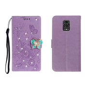 Custodia in pelle goffrata a farfalla con strass orizzontale con slot per schede, portafoglio e supporto, For Xiaomi Redmi Note 9 Pro