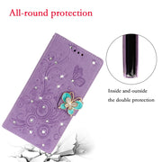 Custodia in pelle goffrata a farfalla con strass orizzontale con slot per schede, portafoglio e supporto, For Xiaomi Redmi Note 9 Pro