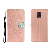Custodia in pelle goffrata a farfalla con strass orizzontale con slot per schede, portafoglio e supporto, For Xiaomi Redmi Note 9 Pro