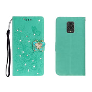 Custodia in pelle goffrata a farfalla con strass orizzontale con slot per schede, portafoglio e supporto, For Xiaomi Redmi Note 9 Pro