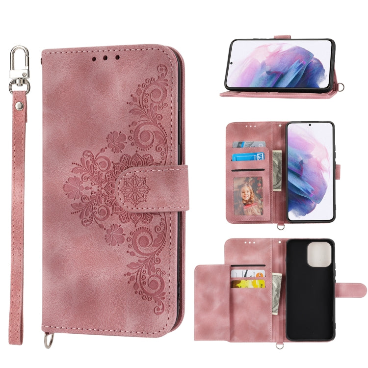 Custodia per telefono in pelle con portafoglio in rilievo con fiori al tatto, For Samsung Galaxy S22 5G