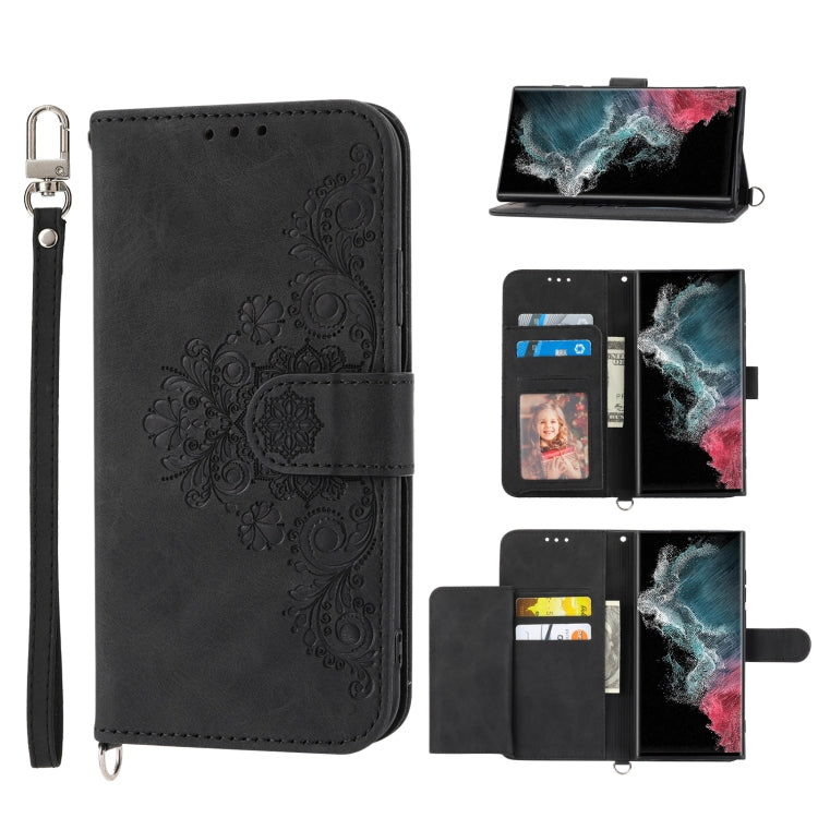 Custodia per telefono in pelle con portafoglio in rilievo con fiori al tatto, For Samsung Galaxy S21+ 5G, For Samsung Galaxy S21 5G, For Samsung Galaxy S22 Ultra 5G, For Samsung Galaxy S22+ 5G