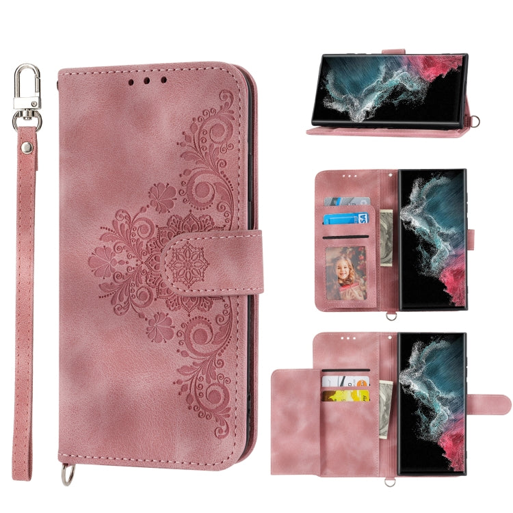 Custodia per telefono in pelle con portafoglio in rilievo con fiori al tatto, For Samsung Galaxy S21+ 5G, For Samsung Galaxy S21 5G, For Samsung Galaxy S22 Ultra 5G, For Samsung Galaxy S22+ 5G