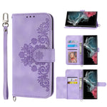Custodia per telefono in pelle con portafoglio in rilievo con fiori al tatto, For Samsung Galaxy S21+ 5G, For Samsung Galaxy S21 5G, For Samsung Galaxy S22 Ultra 5G, For Samsung Galaxy S22+ 5G