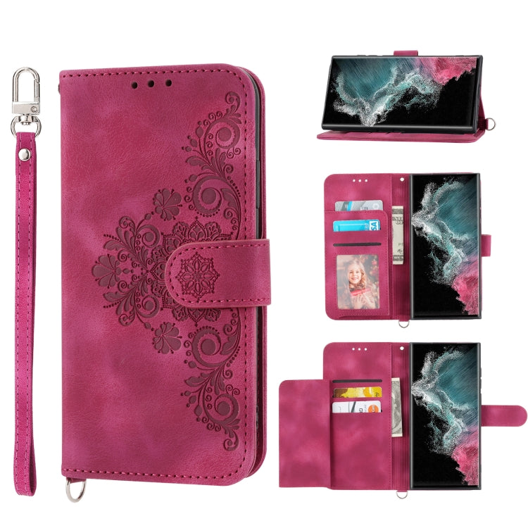 Custodia per telefono in pelle con portafoglio in rilievo con fiori al tatto, For Samsung Galaxy S21+ 5G, For Samsung Galaxy S21 5G, For Samsung Galaxy S22 Ultra 5G, For Samsung Galaxy S22+ 5G