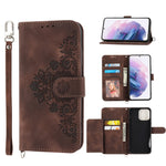 Custodia per telefono in pelle con portafoglio in rilievo con fiori al tatto, For Samsung Galaxy S21+ 5G, For Samsung Galaxy S21 5G, For Samsung Galaxy S22 Ultra 5G, For Samsung Galaxy S22+ 5G