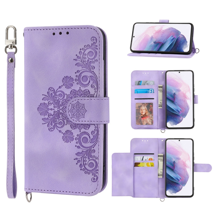 Custodia per telefono in pelle con portafoglio in rilievo con fiori al tatto, For Samsung Galaxy S21+ 5G, For Samsung Galaxy S21 5G, For Samsung Galaxy S22 Ultra 5G, For Samsung Galaxy S22+ 5G