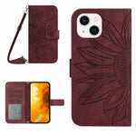 Skin Feel Custodia per cellulare in pelle con motivo a fiori di sole, For iPhone 13, For iPhone 13 mini