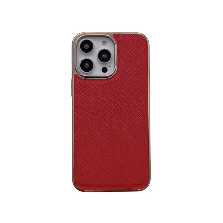 Custodia per telefono in vera pelle con trama incrociata nano galvanica, For iPhone 14 Pro Max, For iPhone 14 Pro, For iPhone 14, For iPhone 14 Plus, For iPhone 13 Pro Max, For iPhone 13 Pro