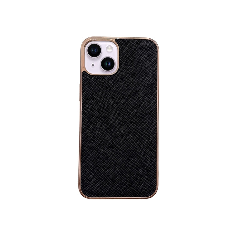 Custodia per telefono in vera pelle con trama incrociata nano galvanica, For iPhone 14 Pro Max, For iPhone 14 Pro, For iPhone 14, For iPhone 14 Plus, For iPhone 13 Pro Max, For iPhone 13 Pro