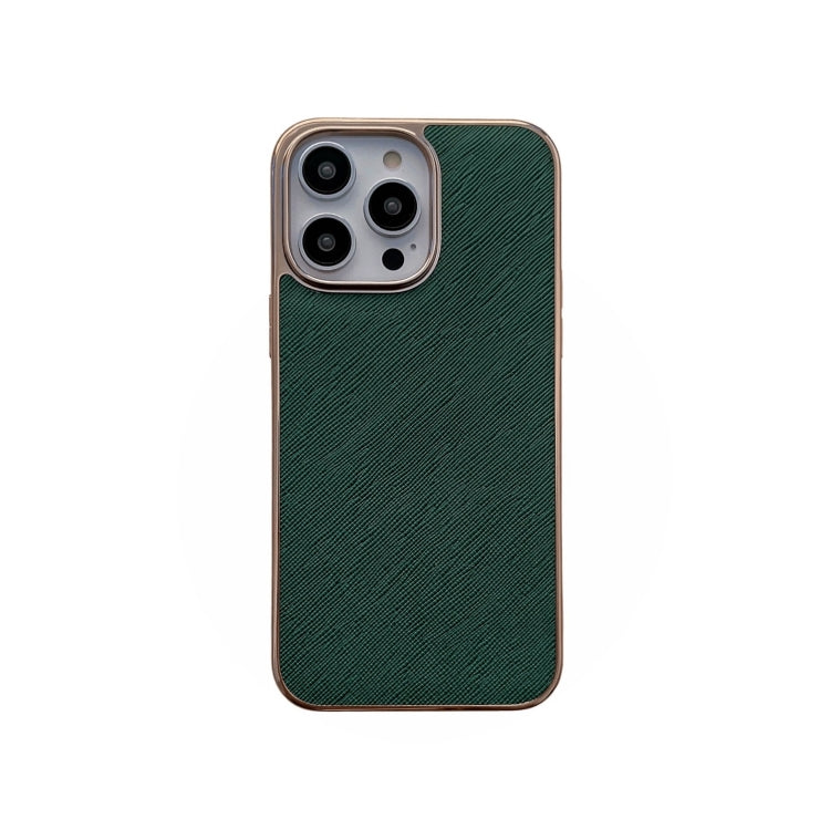 Custodia per telefono in vera pelle con trama incrociata nano galvanica, For iPhone 14 Pro Max, For iPhone 14 Pro, For iPhone 14, For iPhone 14 Plus, For iPhone 13 Pro Max, For iPhone 13 Pro