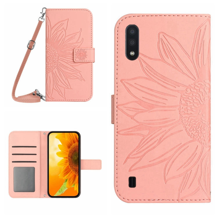 Skin Feel Custodia per cellulare in pelle con motivo a fiori di sole, For Samsung Galaxy A01, For Samsung Galaxy A02S/F02S 164.3mm