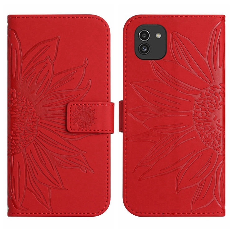 Skin Feel Custodia per cellulare in pelle con motivo a fiori di sole, For Samsung Galaxy A03 166mm, For Samsung Galaxy A03 Core