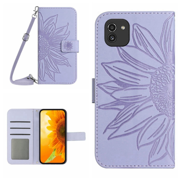Skin Feel Custodia per cellulare in pelle con motivo a fiori di sole, For Samsung Galaxy A03 166mm, For Samsung Galaxy A03 Core