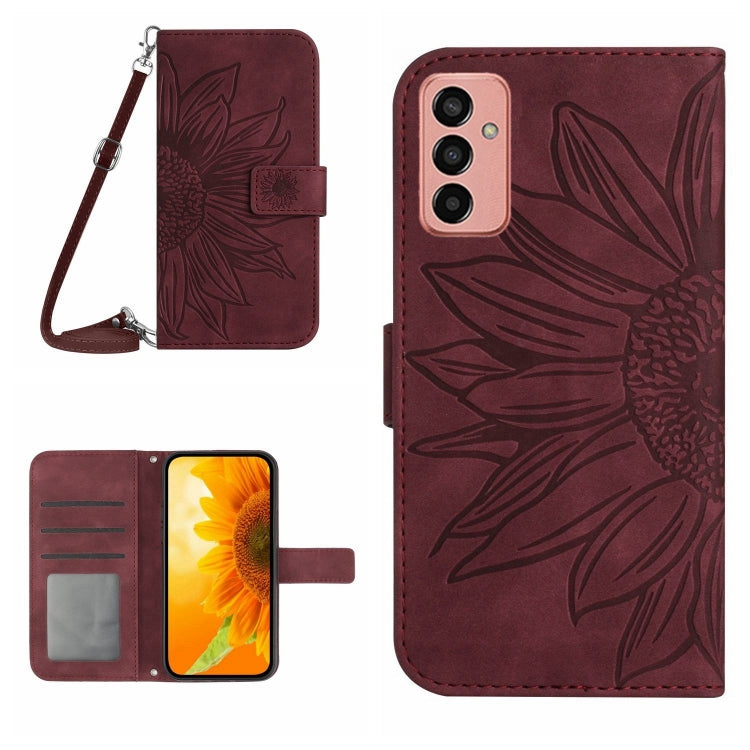 Skin Feel Custodia per cellulare in pelle con motivo a fiori di sole, For Samsung Galaxy M13, For Samsung Galaxy M21/M30S