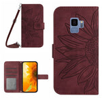 Skin Feel Custodia per cellulare in pelle con motivo a fiori di sole, For Samsung Galaxy S9, For Samsung Galaxy S9+