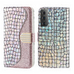 Custodia per telefono in pelle con texture coccodrillo in polvere glitterata laser, For Samsung Galaxy S23 5G, For Samsung Galaxy S23+ 5G, For Samsung Galaxy S23 Ultra 5G, For Samsung Galaxy A14 5G