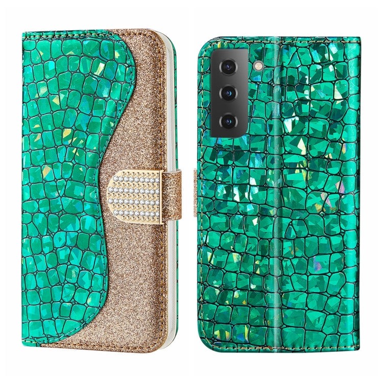 Custodia per telefono in pelle con texture coccodrillo in polvere glitterata laser, For Samsung Galaxy S23 5G, For Samsung Galaxy S23+ 5G, For Samsung Galaxy S23 Ultra 5G, For Samsung Galaxy A14 5G