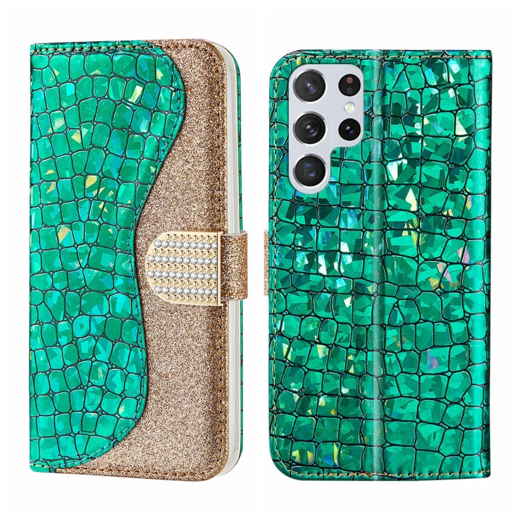 Custodia per telefono in pelle con texture coccodrillo in polvere glitterata laser, For Samsung Galaxy S23 5G, For Samsung Galaxy S23+ 5G, For Samsung Galaxy S23 Ultra 5G, For Samsung Galaxy A14 5G