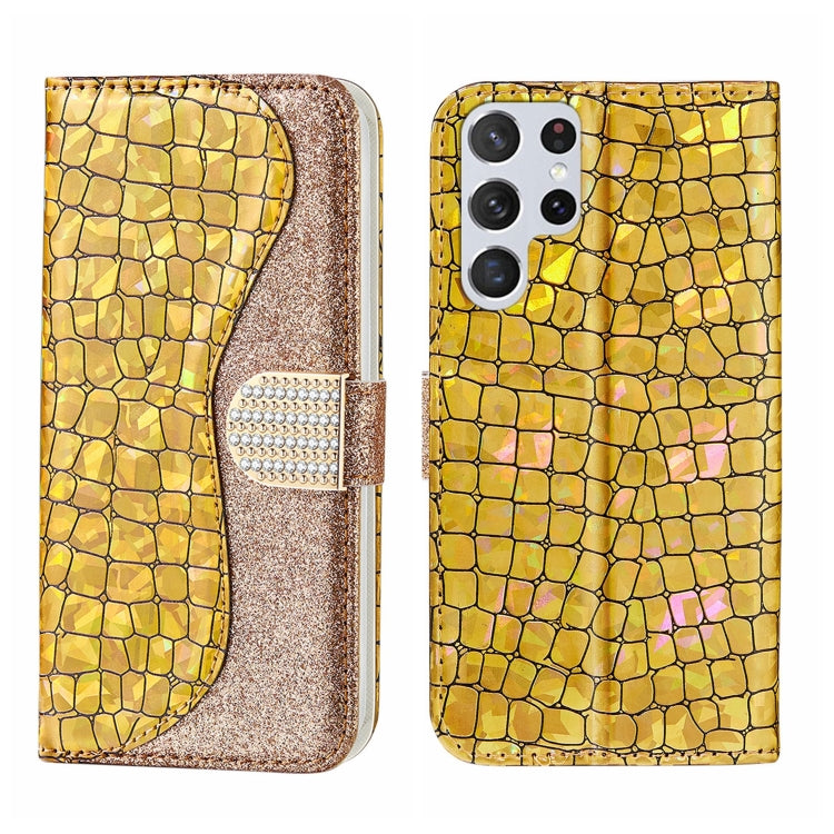 Custodia per telefono in pelle con texture coccodrillo in polvere glitterata laser, For Samsung Galaxy S23 5G, For Samsung Galaxy S23+ 5G, For Samsung Galaxy S23 Ultra 5G, For Samsung Galaxy A14 5G