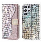Custodia per telefono in pelle con texture coccodrillo in polvere glitterata laser, For Samsung Galaxy S23 5G, For Samsung Galaxy S23+ 5G, For Samsung Galaxy S23 Ultra 5G, For Samsung Galaxy A14 5G