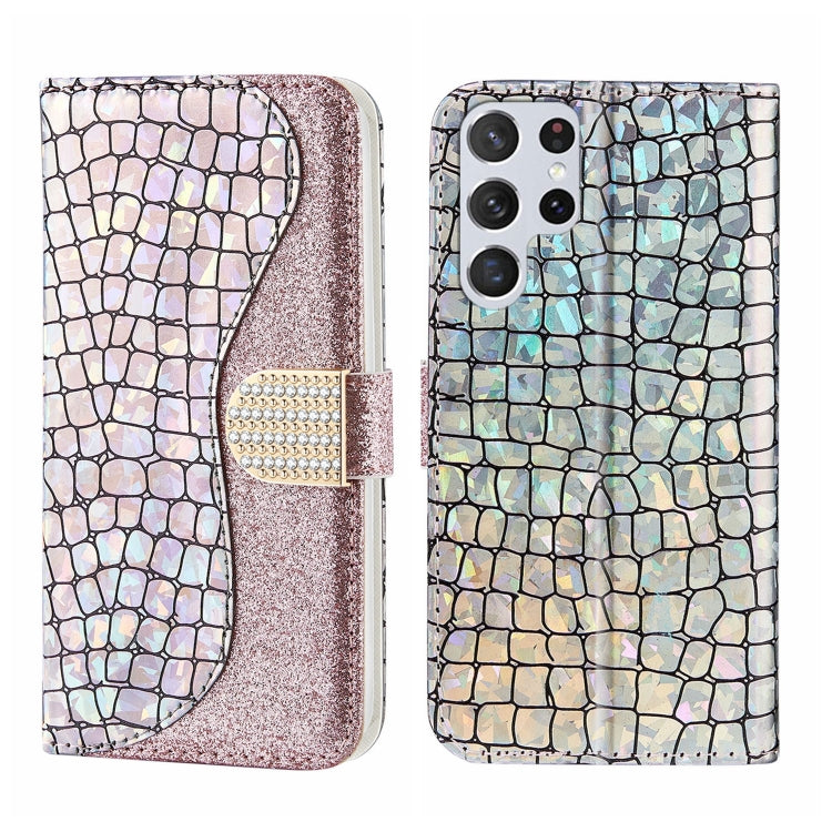 Custodia per telefono in pelle con texture coccodrillo in polvere glitterata laser, For Samsung Galaxy S23 5G, For Samsung Galaxy S23+ 5G, For Samsung Galaxy S23 Ultra 5G, For Samsung Galaxy A14 5G