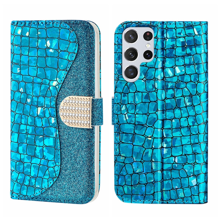 Custodia per telefono in pelle con texture coccodrillo in polvere glitterata laser, For Samsung Galaxy S23 5G, For Samsung Galaxy S23+ 5G, For Samsung Galaxy S23 Ultra 5G, For Samsung Galaxy A14 5G