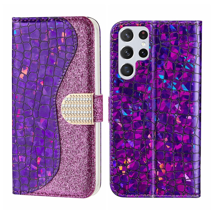 Custodia per telefono in pelle con texture coccodrillo in polvere glitterata laser, For Samsung Galaxy S23 5G, For Samsung Galaxy S23+ 5G, For Samsung Galaxy S23 Ultra 5G, For Samsung Galaxy A14 5G