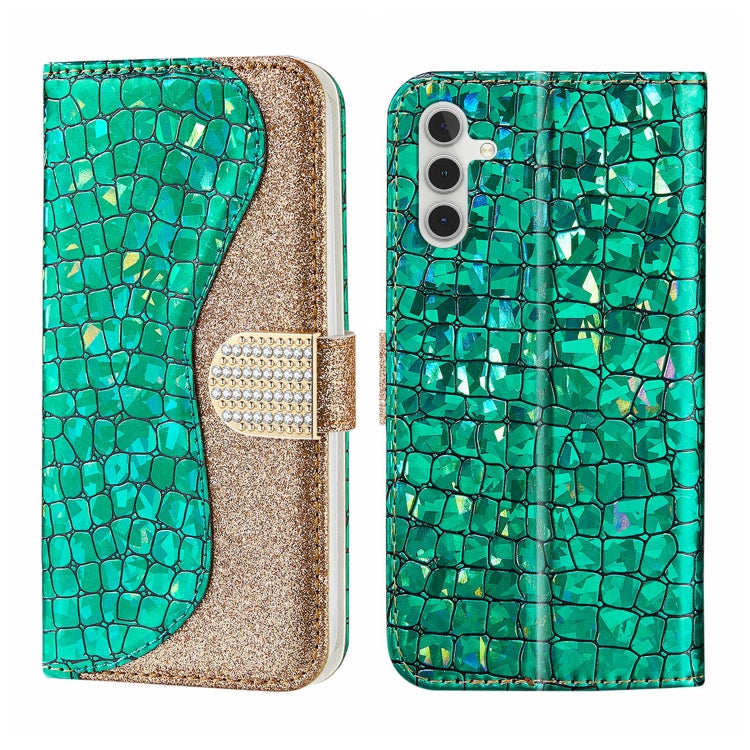 Custodia per telefono in pelle con texture coccodrillo in polvere glitterata laser, For Samsung Galaxy S23 5G, For Samsung Galaxy S23+ 5G, For Samsung Galaxy S23 Ultra 5G, For Samsung Galaxy A14 5G