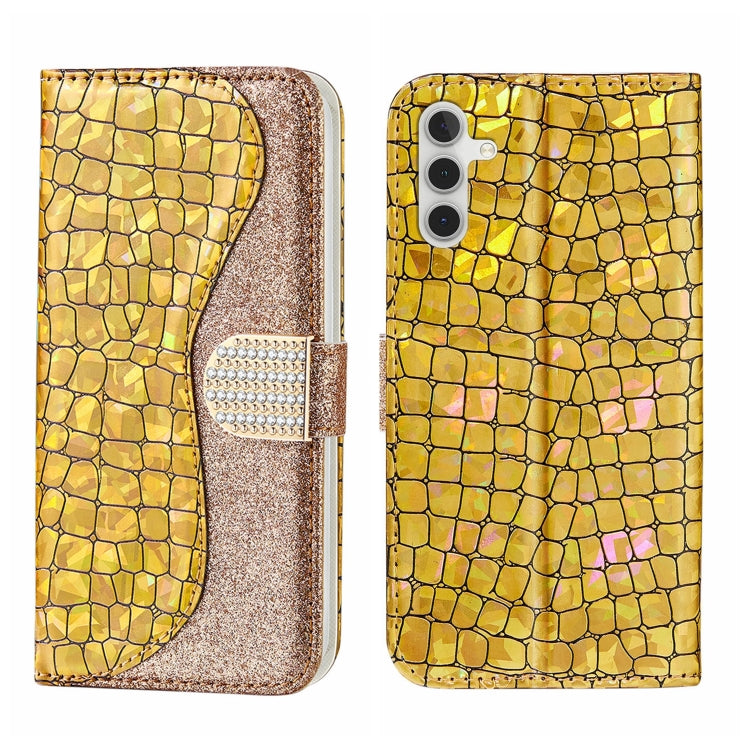 Custodia per telefono in pelle con texture coccodrillo in polvere glitterata laser, For Samsung Galaxy S23 5G, For Samsung Galaxy S23+ 5G, For Samsung Galaxy S23 Ultra 5G, For Samsung Galaxy A14 5G