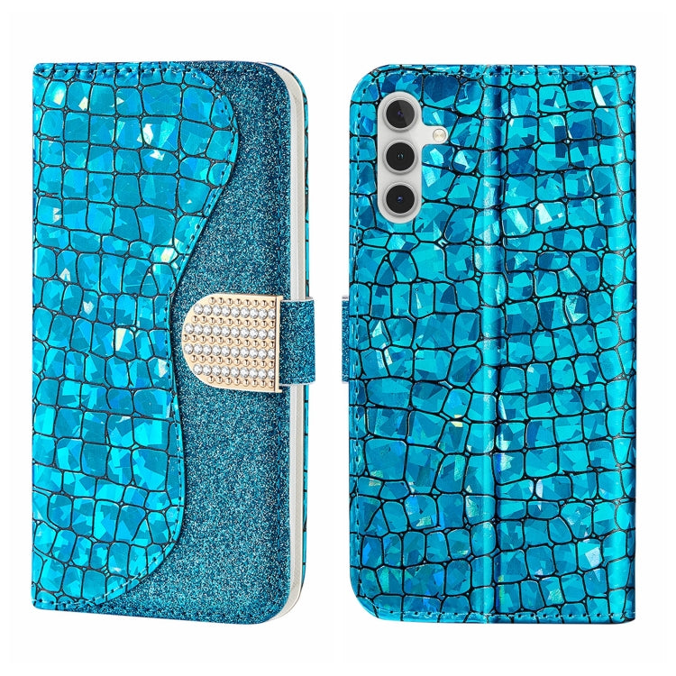 Custodia per telefono in pelle con texture coccodrillo in polvere glitterata laser, For Samsung Galaxy S23 5G, For Samsung Galaxy S23+ 5G, For Samsung Galaxy S23 Ultra 5G, For Samsung Galaxy A14 5G