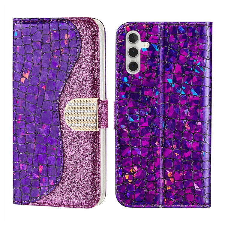 Custodia per telefono in pelle con texture coccodrillo in polvere glitterata laser, For Samsung Galaxy S23 5G, For Samsung Galaxy S23+ 5G, For Samsung Galaxy S23 Ultra 5G, For Samsung Galaxy A14 5G