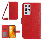 Skin Feel Custodia per cellulare in pelle con motivo a fiori di sole, For Samsung Galaxy S21 Ultra 5G, For Samsung Galaxy S22 5G