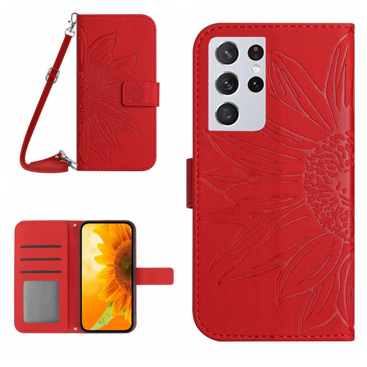 Skin Feel Custodia per cellulare in pelle con motivo a fiori di sole, For Samsung Galaxy S21 Ultra 5G, For Samsung Galaxy S22 5G