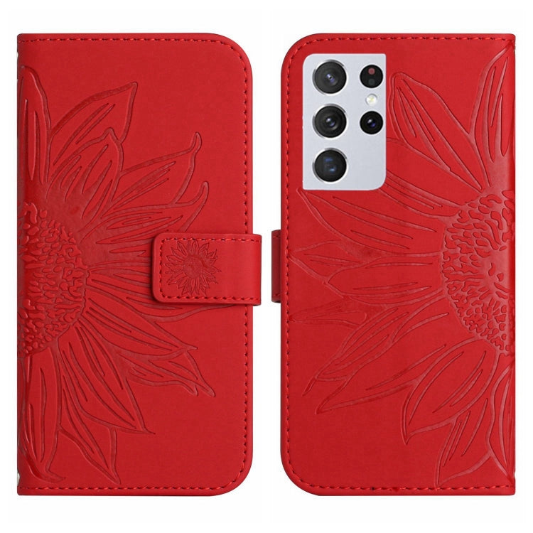 Skin Feel Custodia per cellulare in pelle con motivo a fiori di sole, For Samsung Galaxy S21 Ultra 5G, For Samsung Galaxy S22 5G
