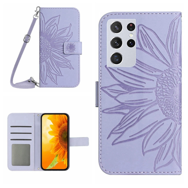 Skin Feel Custodia per cellulare in pelle con motivo a fiori di sole, For Samsung Galaxy S21 Ultra 5G, For Samsung Galaxy S22 5G
