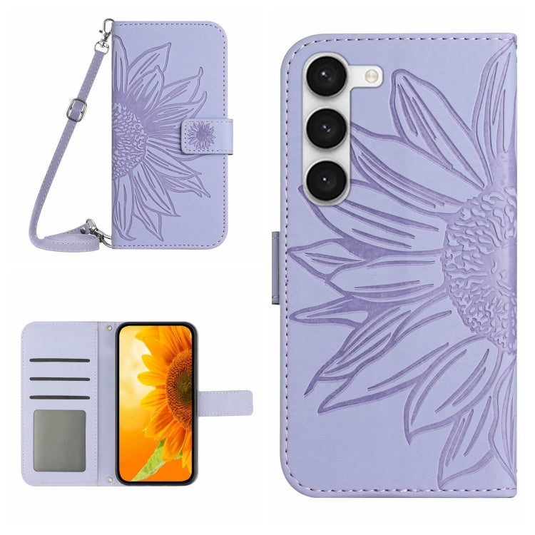 Skin Feel Custodia per cellulare in pelle con motivo a fiori di sole, For Samsung Galaxy S23 5G, For Samsung Galaxy S23 Ultra 5G