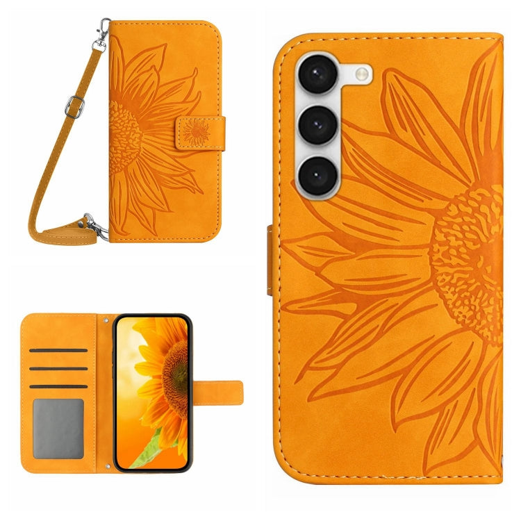 Skin Feel Custodia per cellulare in pelle con motivo a fiori di sole, For Samsung Galaxy S23 5G, For Samsung Galaxy S23 Ultra 5G