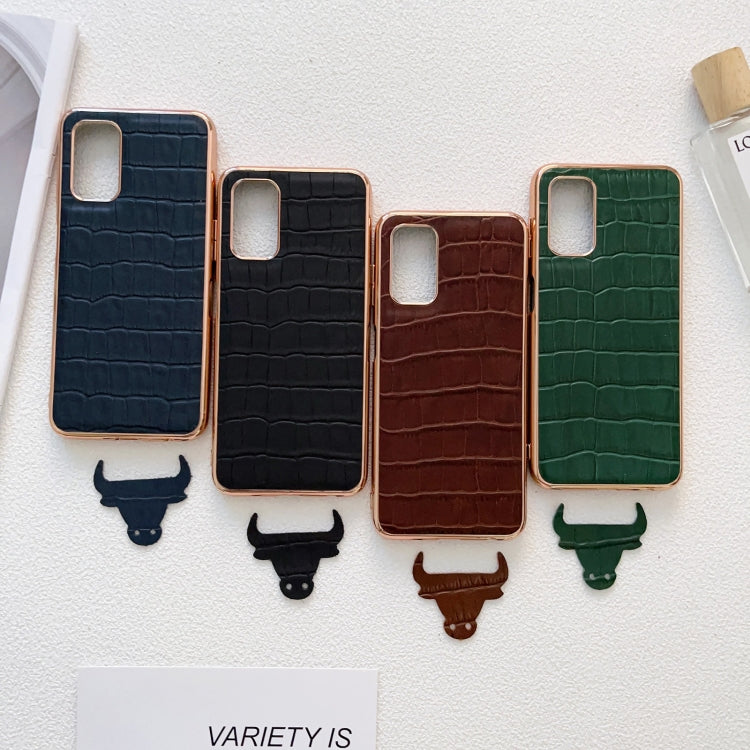 Custodia per telefono galvanica in vera pelle con trama di coccodrillo, For Samsung Galaxy A13 4G, For Samsung Galaxy A23 4G/5G, For Samsung Galaxy A33 5G, For Samsung Galaxy A53 5G, For Samsung Galaxy A73 5G, For Samsung Galaxy Z Flip3 5G