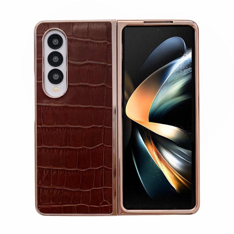 Custodia per telefono galvanica in vera pelle con trama di coccodrillo, For Samsung Galaxy Z Flip4 5G, For Samsung Galaxy Z Fold3 5G, For Samsung Galaxy Z Fold4 5G, For Xiaomi Mix Fold 2, For Google Pixel 7, For Google Pixel 6