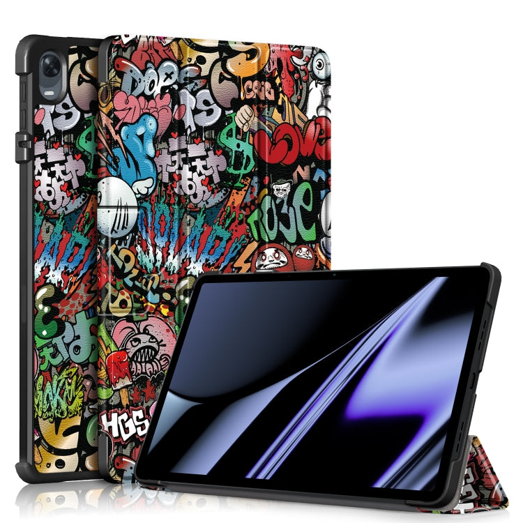 Custodia per tablet in pelle con disegno colorato con fibbia magnetica pieghevole a 3 pieghe, For Realme Pad Mini 8.7, For OPPO Pad 11 inch