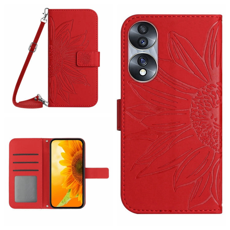 Skin Feel Custodia per cellulare in pelle con motivo a fiori di sole, For Honor 70, For Honor 70 Pro+