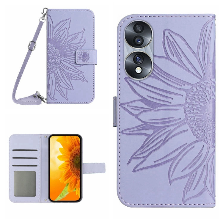 Skin Feel Custodia per cellulare in pelle con motivo a fiori di sole, For Honor 70, For Honor 70 Pro+