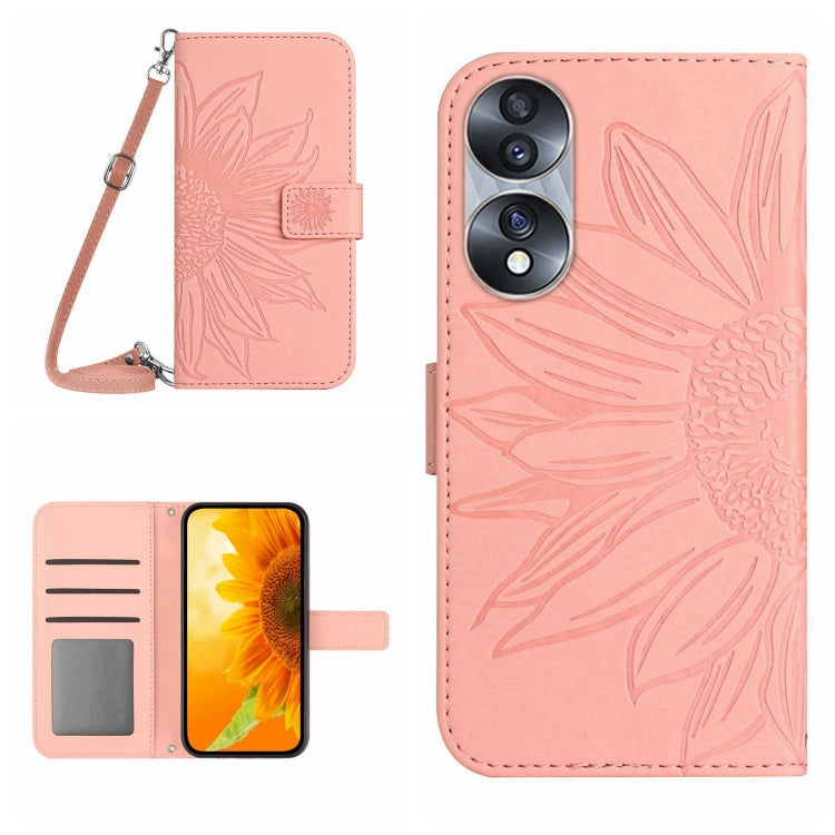 Skin Feel Custodia per cellulare in pelle con motivo a fiori di sole, For Honor 70, For Honor 70 Pro+