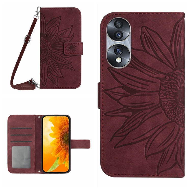 Skin Feel Custodia per cellulare in pelle con motivo a fiori di sole, For Honor 70, For Honor 70 Pro+