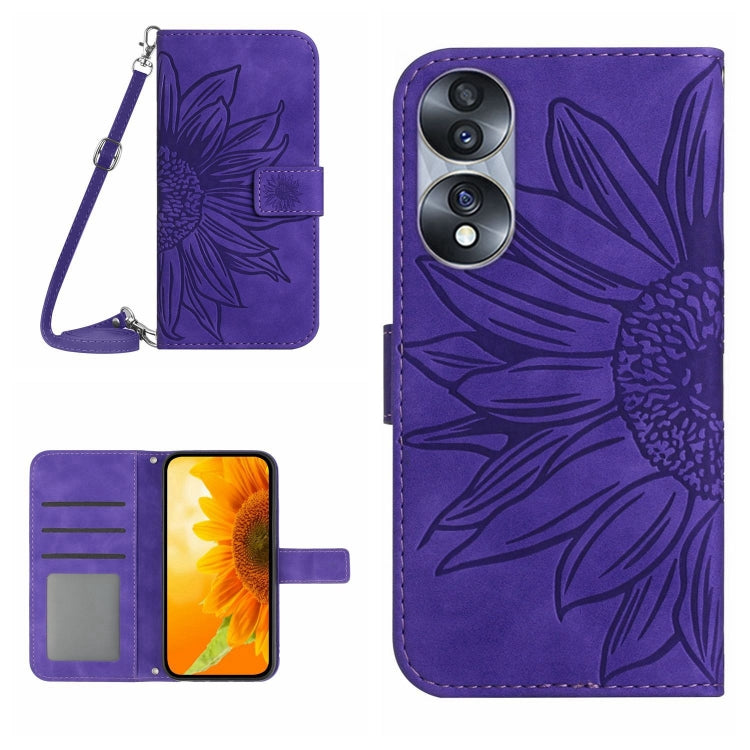 Skin Feel Custodia per cellulare in pelle con motivo a fiori di sole, For Honor 70, For Honor 70 Pro+