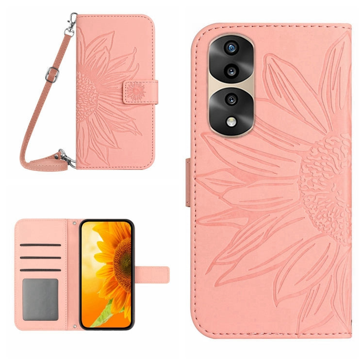 Skin Feel Custodia per cellulare in pelle con motivo a fiori di sole, For Honor 70, For Honor 70 Pro+