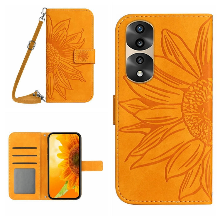 Skin Feel Custodia per cellulare in pelle con motivo a fiori di sole, For Honor 70, For Honor 70 Pro+